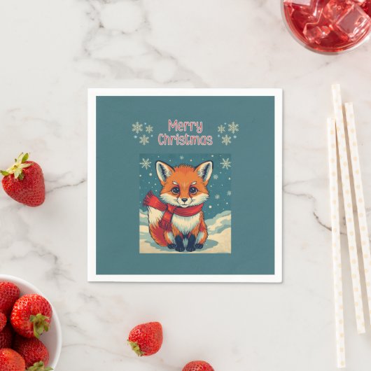 Cozy Christmas Fox Paper Napkin スタンダードカクテルナプキン (インサイチュ)