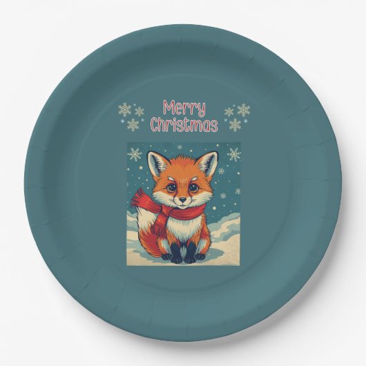 Cozy Christmas Fox Paper Plate ペーパープレート (正面)