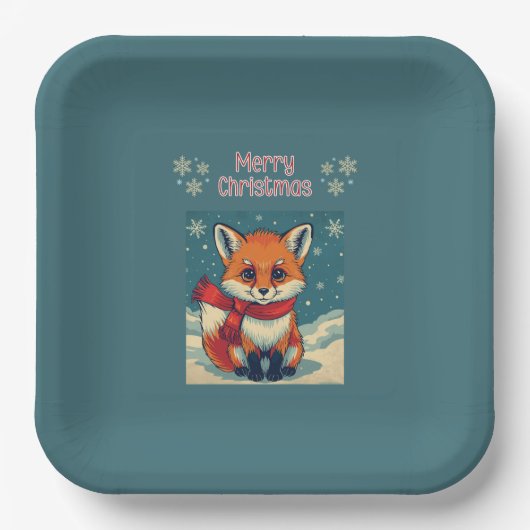 Cozy Christmas Fox Paper Plate ペーパープレート (正面)