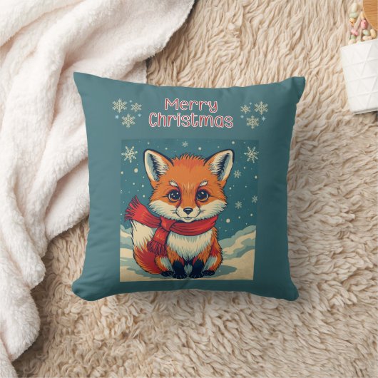 Cozy Christmas Fox Throw Pillow クッション (ブランケット)