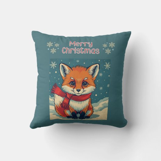 Cozy Christmas Fox Throw Pillow クッション (裏面)