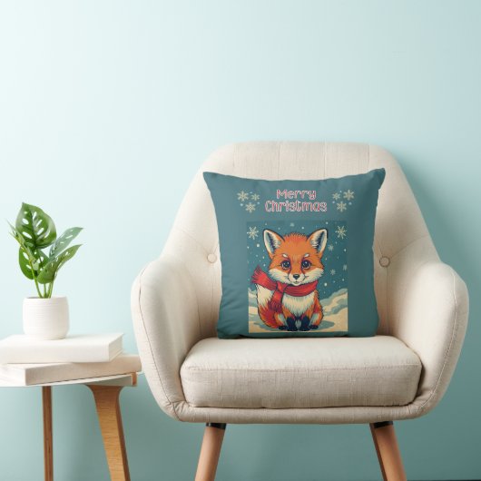 Cozy Christmas Fox Throw Pillow クッション (椅子)