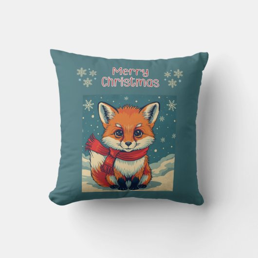 Cozy Christmas Fox Throw Pillow クッション (正面)