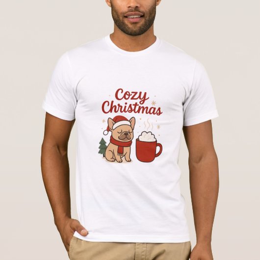 Cozy Christmas French Bulldog – Cute Holiday Dog & Tシャツ (正面)