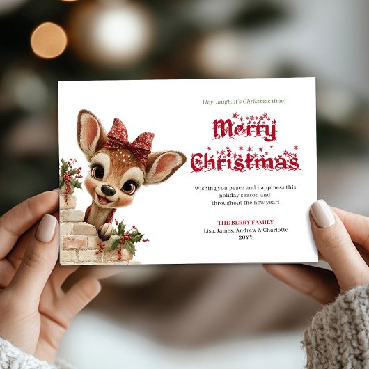 Cozy Christmas funny reindeer cute greeting card シーズンカード