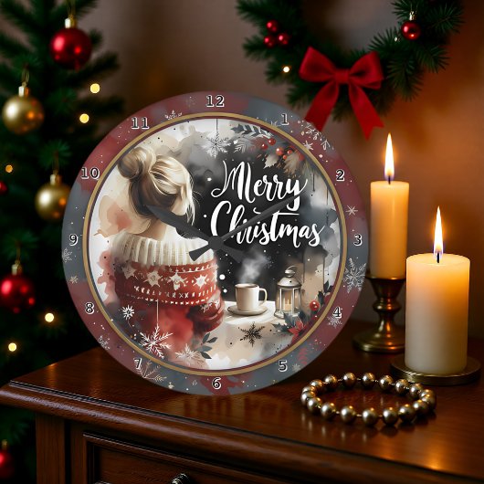 Cozy Christmas Girl Sweater ラージ壁時計