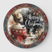 Cozy Christmas Girl Sweater ラージ壁時計 (正面)