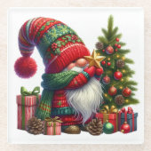 Cozy Christmas Gnome Art – Festive Holiday ガラスコースター (正面)