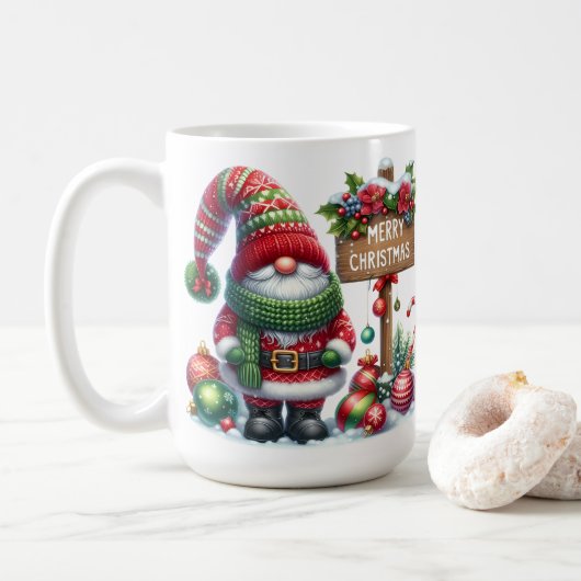 Cozy Christmas Gnome Art – Festive Holiday コーヒーマグカップ (ドーナツ)