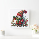 Cozy Christmas Gnome Art – Festive Holiday スクエア壁時計 (ホーム)