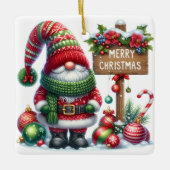 Cozy Christmas Gnome Art – Festive Holiday セラミックオーナメント (正面)