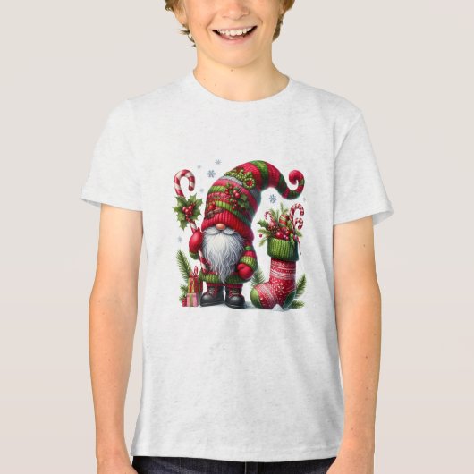 Cozy Christmas Gnome Art – Festive Holiday トライブレンドＴシャツ (正面)