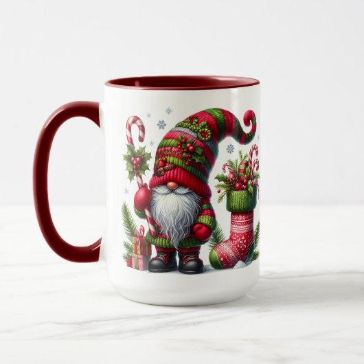 Cozy Christmas Gnome Art – Festive Holiday マグカップ (左)