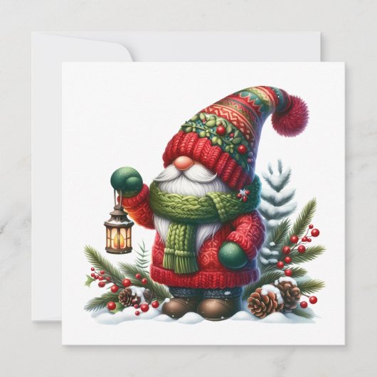 Cozy Christmas Gnome Art – Festive Holiday 招待状 (正面)