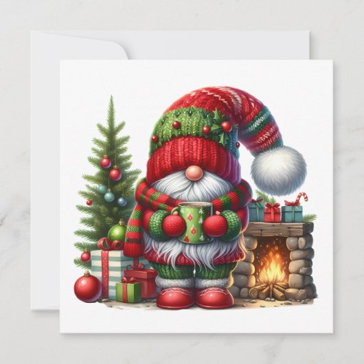 Cozy Christmas Gnome Art – Festive Holiday 招待状 (正面)