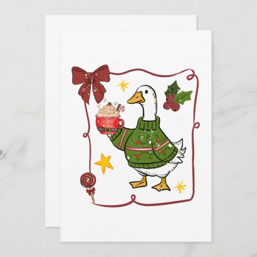 Cozy Christmas Goose Holiday Design 招待状 (正面/裏面)