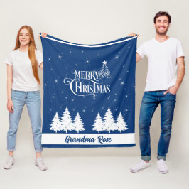 Cozy Christmas Grandma Blue White フリースブランケット