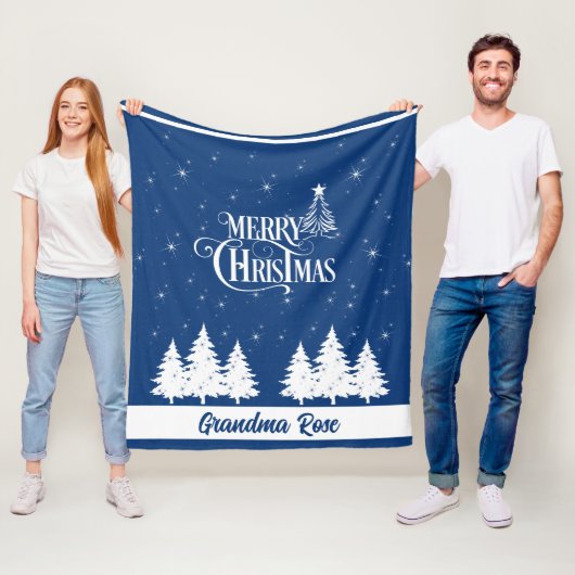 Cozy Christmas Grandma Blue White フリースブランケット (インサイチュ)