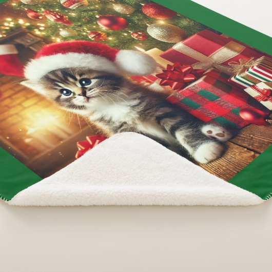 Cozy Christmas Kitten large Sherpa Blanket シェルパブランケット (3/4)
