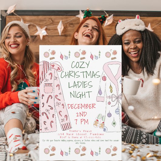 Cozy Christmas Ladies Night Party Festive Pajamas 招待状