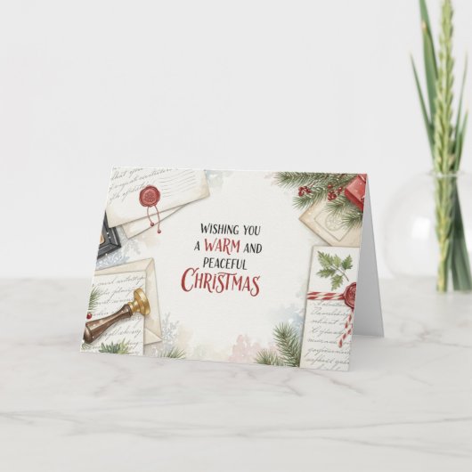 Cozy Christmas Letter Desk Watercolor Card シーズンカード (正面)