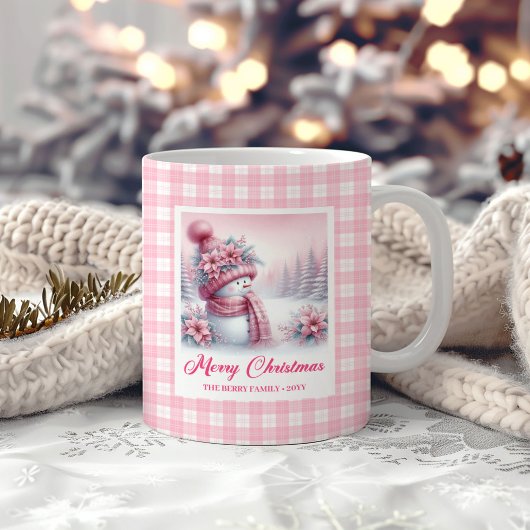 Cozy Christmas Mug Pink Snowman Winter Forest Kids コーヒーマグカップ