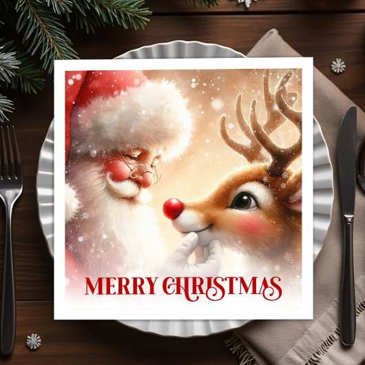 Cozy Christmas Napkins Cute Santa Claus Rudolph  スタンダードカクテルナプキン