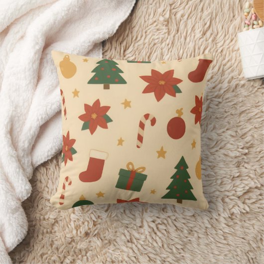 Cozy Christmas Pattern with Gifts and Trees クッション (ブランケット)