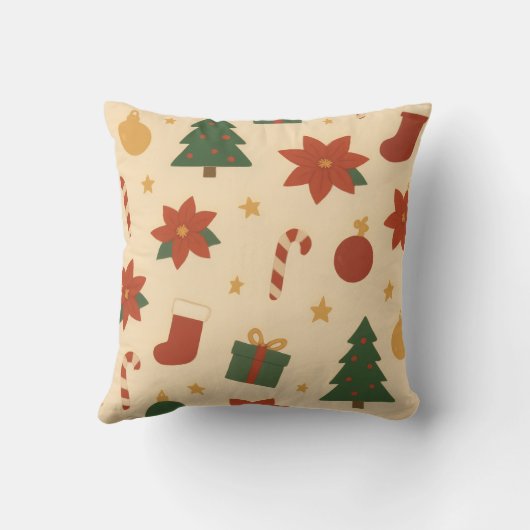 Cozy Christmas Pattern with Gifts and Trees クッション (裏面)
