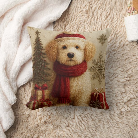 Cozy Christmas Puppy Throw Pillow クッション (ブランケット)