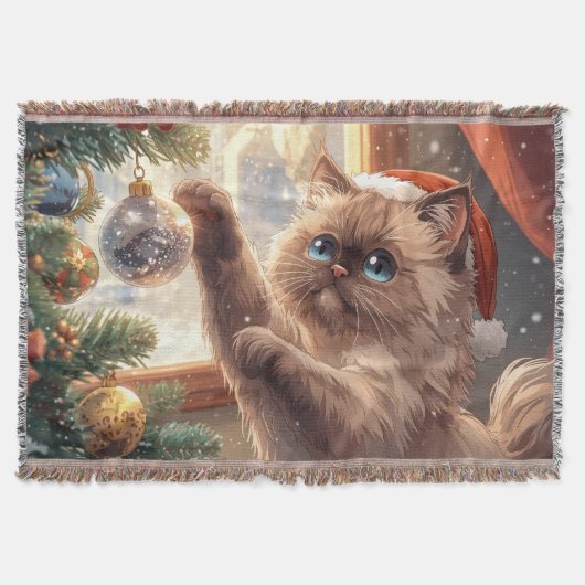 “Cozy Christmas Ragdoll Cat” Cute Ragdoll Cat スローブランケット (正面)