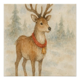 Cozy Christmas reindeer Festive Holiday Wall Art ポスター