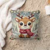 Cozy Christmas Reindeer in a Winter Wonderland クッション (ブランケット)