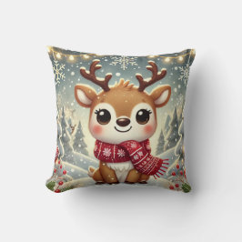 Cozy Christmas Reindeer in a Winter Wonderland クッション