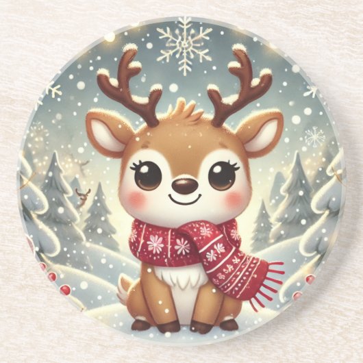Cozy Christmas Reindeer in a Winter Wonderland コースター (正面)