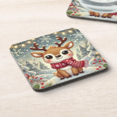 Cozy Christmas Reindeer in a Winter Wonderland コースター (左側)