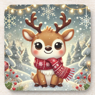 Cozy Christmas Reindeer in a Winter Wonderland コースター