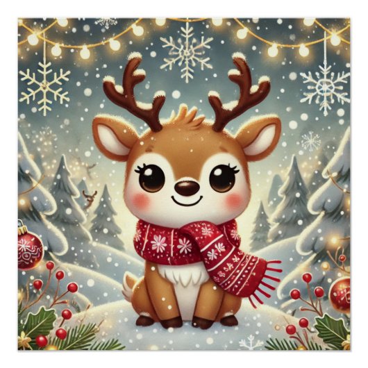 Cozy Christmas Reindeer in a Winter Wonderland ポスター (正面)