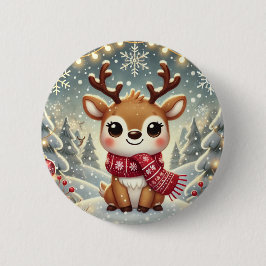 Cozy Christmas Reindeer in a Winter Wonderland 缶バッジ