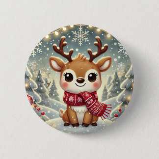 Cozy Christmas Reindeer in a Winter Wonderland 缶バッジ