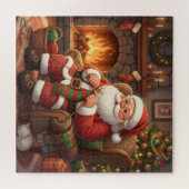 Cozy Christmas Santa Knitting by the Fireplace ジグソーパズル (横)