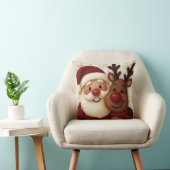 Cozy Christmas Santa & Reindeer Throw Pillow クッション (椅子)