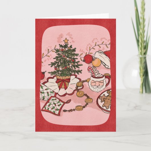 Cozy Christmas Scene Watercolor Holiday Card カード (正面)