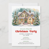 Cozy Christmas Scene Watercolor Holiday Invite 招待状 (正面)
