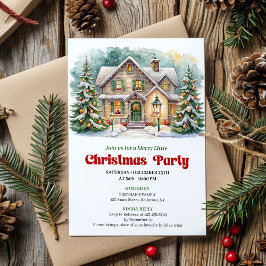 Cozy Christmas Scene Watercolor Holiday Invite 招待状
