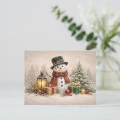 Cozy Christmas Snowman with Lantern and Gifts シーズンポストカード (スタンド正面)