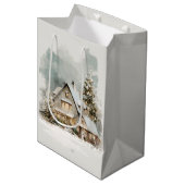 Cozy Christmas Snowy House Gift Bag ミディアムペーパーバッグ (正面アングル)