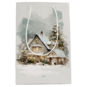 Cozy Christmas Snowy House Gift Bag ミディアムペーパーバッグ (正面)