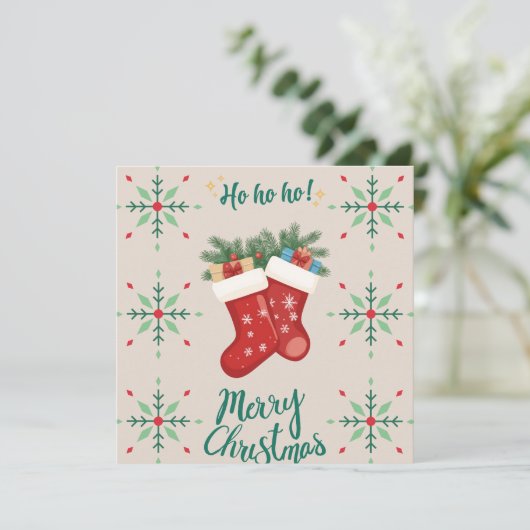Cozy Christmas Stockings Card – Festive Holiday Gr (スタンド正面)