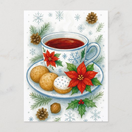 Cozy Christmas Tea & Cookies Holiday Postcard シーズンポストカード (正面)